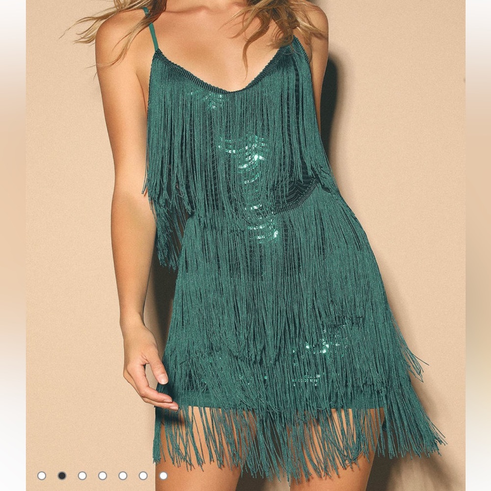 NWT - Get In The Groove Emerald Green Sequin Fringe Bodycon Dress